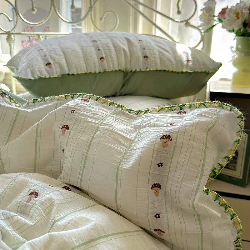 Cyflymder  100% Cotton Yarn-dyed Jacquard Floral Bedding Set Single Queen King Size Duvet Cover Bed Sheet/Fitted Sheet Pillowcases 3/4Pcs