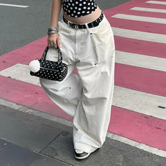 Cyflymder   White Streetwear Wide-Leg Jeans For Women Chic Y2k Low Waist Denim Pants Harajuku All match Loose-Fit Trousers Casual