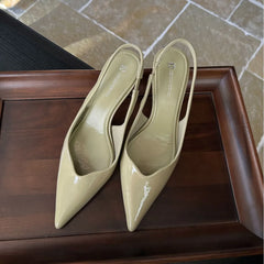 Cyflymder  Beige Heeled Sandals Spring Shoes 2025 Women's Black Open High New Girls Low Cat Pointed Retro Comfort Summer Fabric Scandals Ru