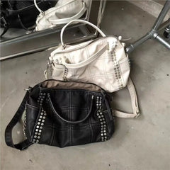 Cyflymder   Vintage Hot Girl Studded Tote Bag Women Plaid PU Leather Large Capacity Shoulder Bags Ladies Y2K Fashion Versatile Crossbody Bag