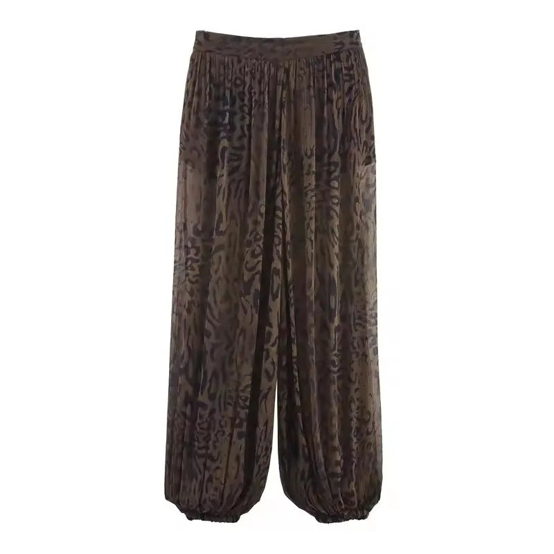 Cyflymder  Leopard Print Loose Translucent Lantern Pants Autumn New Elastic Waist Wide Leg Long Straight Pants Vintage Women Trousers