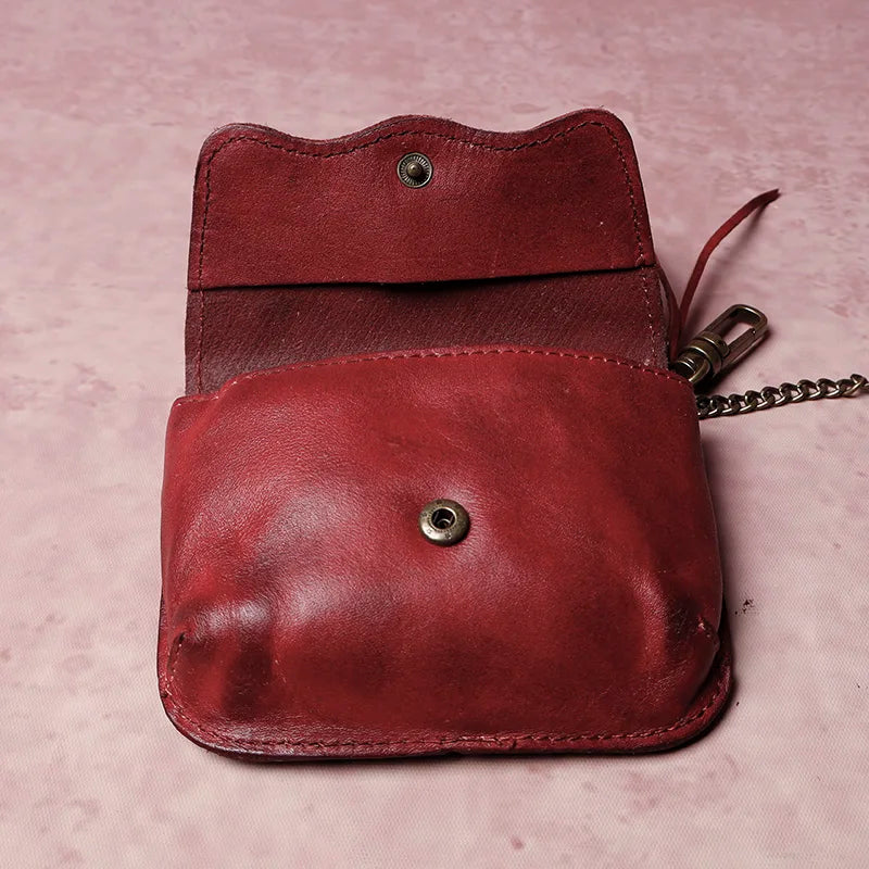 Cyflymder  Men's cowhide key bag car driver's license card bag ladies cowhide coin purse wallet retro leather waist hanging keychain
