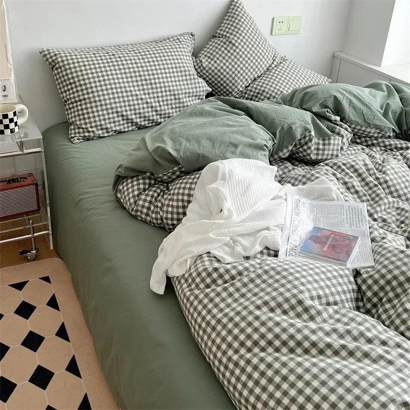 Cyflymder  Japanese Style Cotton Printed 4Pcs Bedding Sets Skin Friendly Ab Double-Sided Design Duvet Cover Washed Comfort Set for Adults