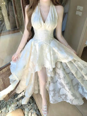 Cyflymder  French Elegant Irregular Sleeveless Dress Woman Harajuku Vintage Solid Lace Dress Korean Fashion Short Party Dress Chic