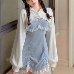 Cyflymder Japanese Sweet Lolita Dress Lace Women Bow Pink Kawaii Party Mini Dresses Female Blue Princess Korean Fashion Dresse Winter