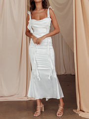 Cyflymder  Elegant Sleeveless Maxi Dress with Flattering Ruched Detail and Chic V-Neckline for Women s Evening Party Wear