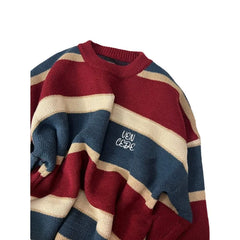 Cyflymder  Harajuku Lazy Wind Striped Sweater Women Vintage Oversize Letter Knitted Tops Retro Loose Long Sleeve Pullovers