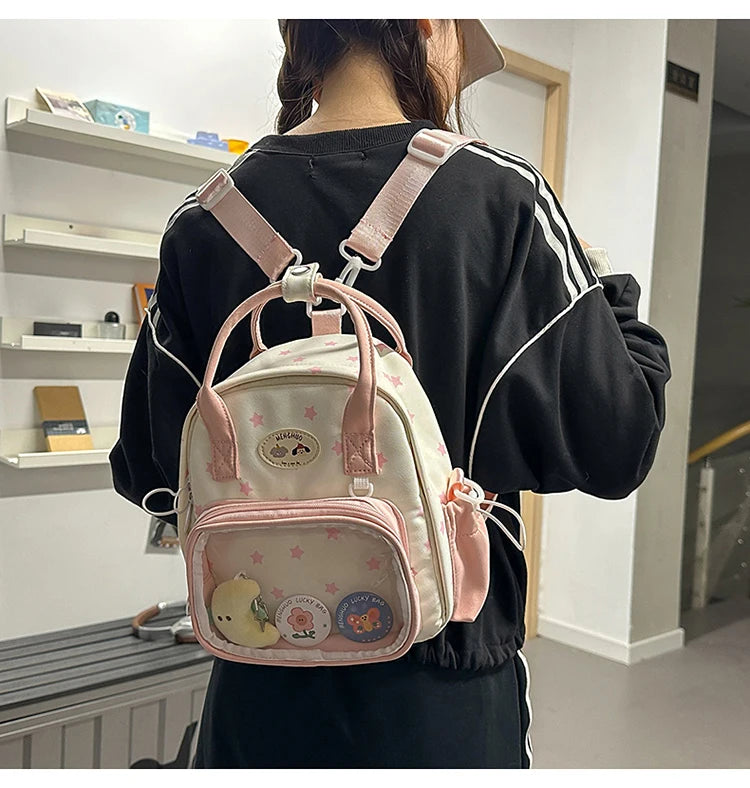 Cyflymder  Transparent Fashion Preppy Mini Backpacks Sweet Kawaii Star Print Ita Bags Y2k Aesthetic Students Casual Travel Schoolbags Women