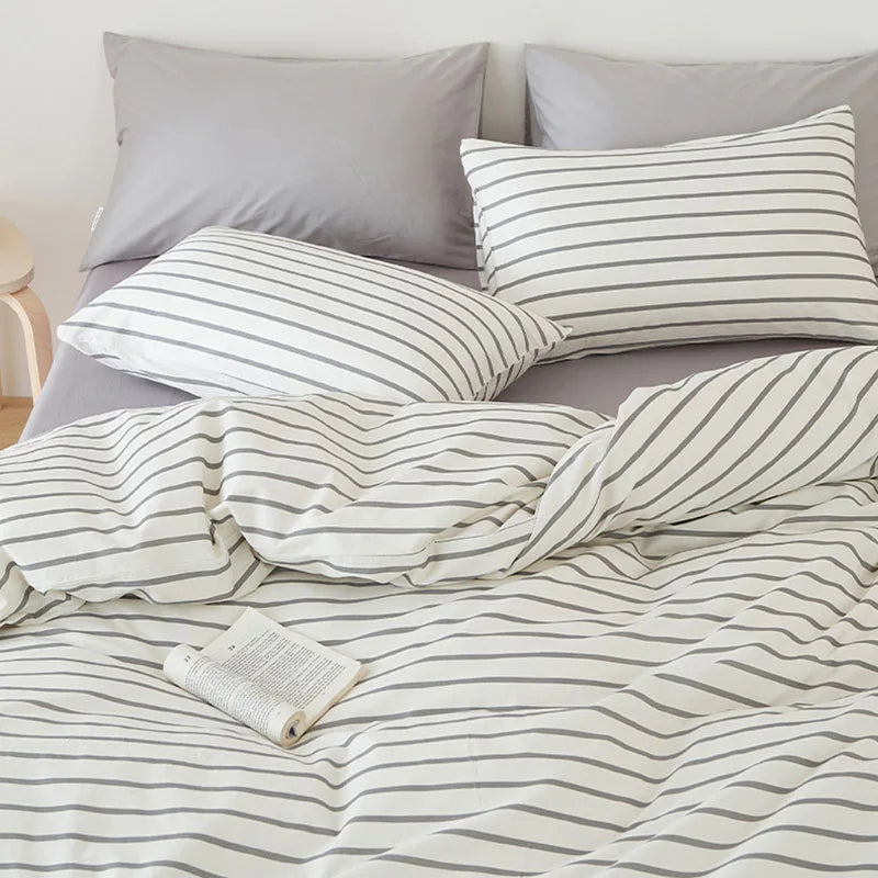 Cyflymder  Nordic Style Pure Cotton Solid Bedding Sets Luxury Skin-Friendly Duvet Cover Fitted Sheet Pillowcase Single Queen Size Quilt Set