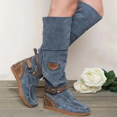 Cyflymder   Vintage Women Boot Casual Knee Boots Women High-heeled Shoes Thermal Overshoes High Boot Zapatos Mujer Sapato