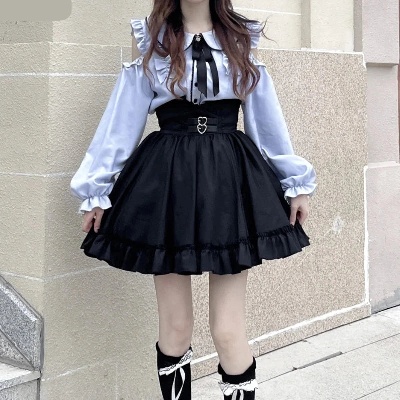 Cyflymder DRESS TO IMPRESS Japanese Gothic Lolita JK Skirt Sets Women Kawii Peter Pan Collar Off Shoulder Shirts Mini Skirts Harajuku Y2k School Girls Suit