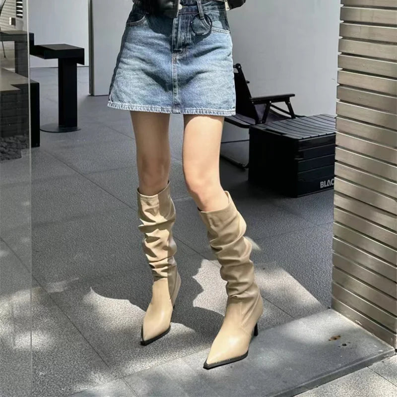 Cyflymder Sexy Winter Women High Boots Fashion Pointed Toe Stiletto Heel Long Boots Ladies Elegant Knee High Boots Shoes