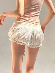 Cyflymder  Sweet Plaid Lace Trim Shorts Casual Loose Bandage Patchwork Low-Waisted Shorts Women 2025 Summer Fashion Streetwear Lady