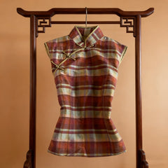 Cyflymder  Vintage T-shirt Y2k 2000s Woman Clothes Slim Chic Crop Top Streetwear Plaid Cheongsam Tank Top Harajuku Punk Basics Summer Tees