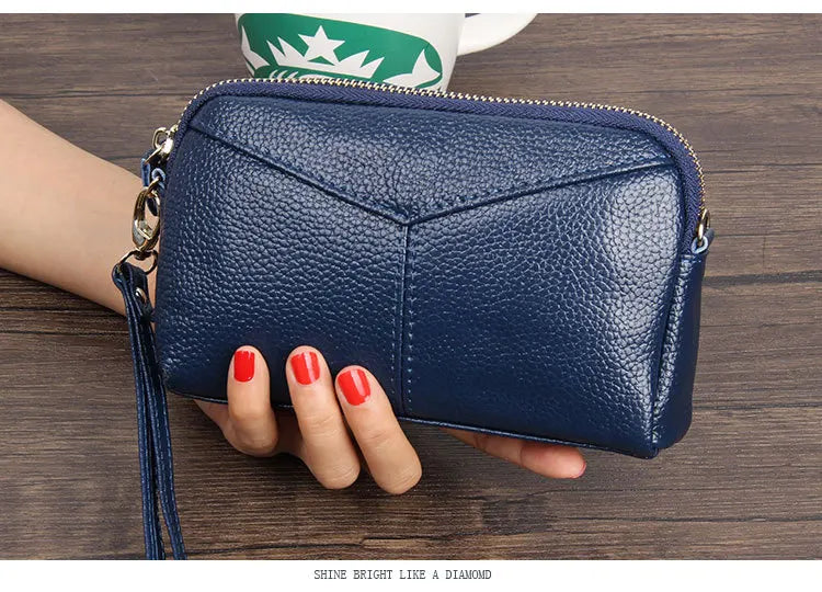 Cyflymder  Fashion Cowhide Women Long Clutch bags Genuine Leather Lady Coin Purse Female Zipper Wristlet Wallet Mobile phone bag billfold