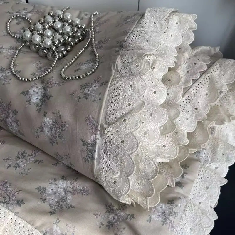 Cyflymder  Lace Pure Cotton Quilt 200x230cm Comforter Thin Summer Floral Printed Double Layer Gauze Quilted Blanket Queen Size Bedding