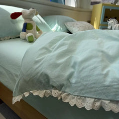 Cyflymder  Fresh stripes bedding set 1.2 1.5 1.8 2.0,twin full queen king fairyfair lace cotton home textile sheet pillow case quilt cover
