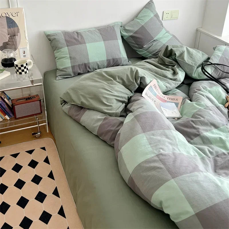 Cyflymder  Japanese Style Cotton Printed 4Pcs Bedding Sets Skin Friendly Ab Double-Sided Design Duvet Cover Washed Comfort Set for Adults