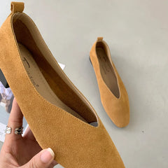 Cyflymder  square toe yellow flats women V open shallow mouth ballerina shoes ladies slip on loafers lazy single shoes big size 36-42