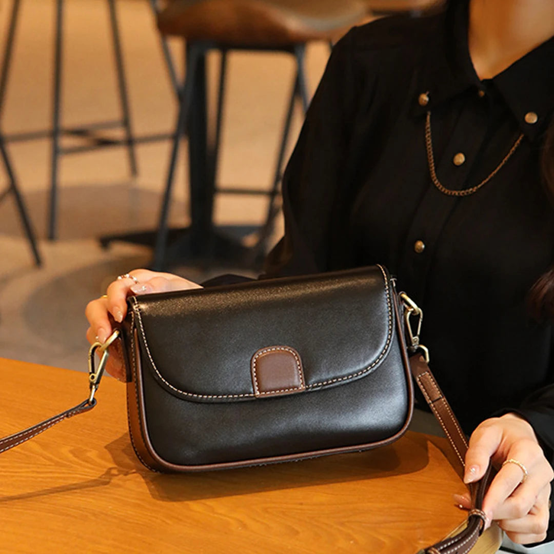 Cyflymder  new fashionable retro cowhide shoulder bag with contrasting ethnic style wide shoulder strap and crossbody small square bag