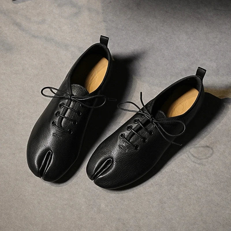 Cyflymder  New Women Genuine Leather Shoes Flats Platforms Cross-tied Soft Leather Casual Shoes Female Fashion Loafers Shoes Woman