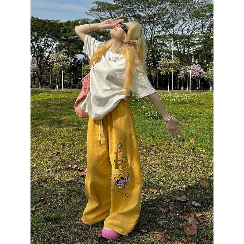 Cyflymder  Y2K Cargo Pants Women Oversized Embroidery Sweatpants Harajuku High Waist Wide Leg Joggers Streetwear Korean Baggy Trousers New