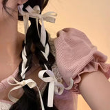 Cyflymder 2Pcs/Set Braided Bows Hair Clips Ribbons Double Ponytails Cute Headwear Fashionable Hair Accessories