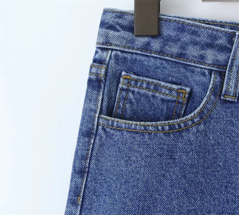 Cyflymder  High Waist Straight Leg Blue Waed Denim orts High Quali Wide Leg Five orts American Retro Deep Blue Jeans orts