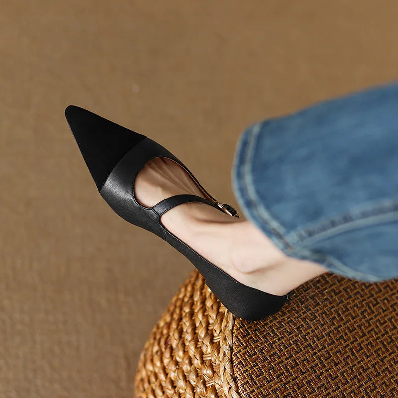 Cyflymder  Splicing Design~ Pointed Head Shallow Mouth Retro Single Shoes Women's New Flat Mary Jane Shoes Woman Shoes
