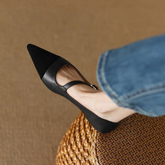 Cyflymder  Splicing Design~ Pointed Head Shallow Mouth Retro Single Shoes Women's New Flat Mary Jane Shoes Woman Shoes