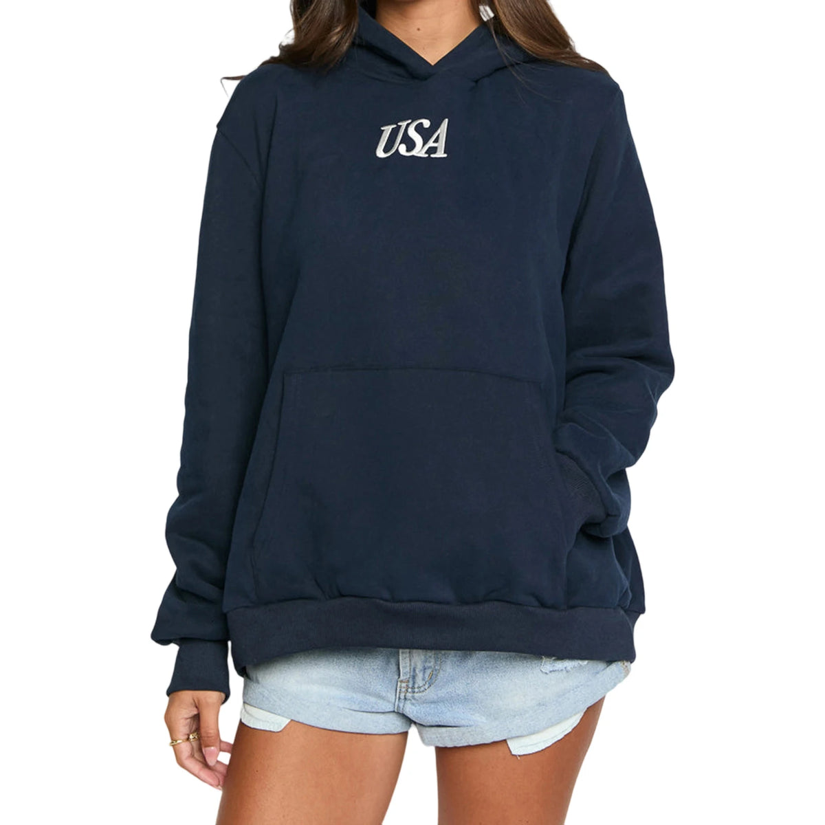 Cyflymder  y2k Hoodies Sexy Women Letter American Flag Embroidered Loose Fit Long Sleeve Hooded Sweatshirt with Pocket Streetwear