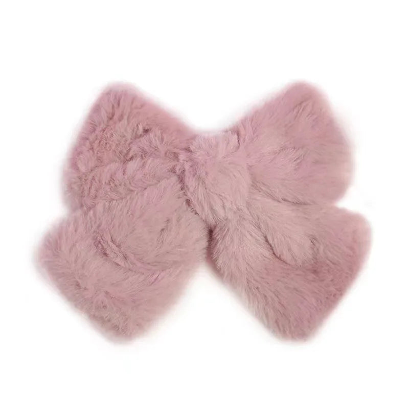 Cyflymder Winter Cute Plush Bowknot Hairpin Women Korean Simple Solid Color Bow Hair Clips Large Barrette for Girls Hair Accessories