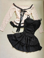 Cyflymder  Japanese Style Sweet High Street Y2K Suit Women's Bowknot Polka Dot Tops + Skinny Black Dress New Chic Party Lovely Outfits 2026