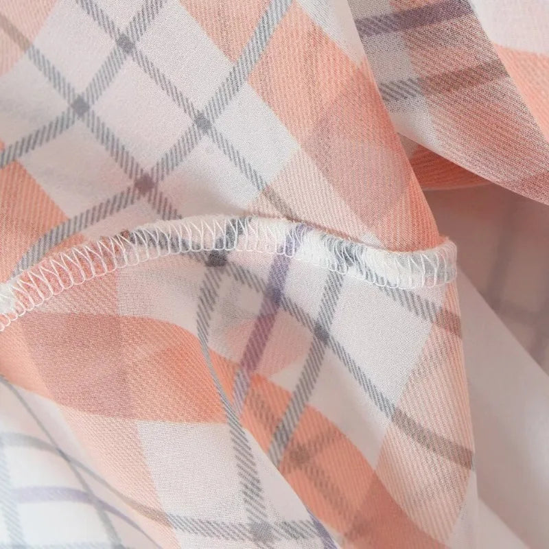 Cyflymder  plaid skirt women elastic waist midi skirts new summer skirt vintage ruffle trim detail skirt women women clothing