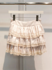Cyflymder  Pink Lace Trim Ruffles A-line Skirts Women Summer New Cotton Elastic High Waist Short Faldas Sweet Preppy Style Cute Mini Skirt