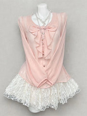 Cyflymder  New Vintage Japanese Sweet Women 3 Piece Sets Long Sleeve Tops + Chic Cardigan + Cake Skirts Subculture Elegant Fashion Outfits