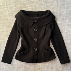 Cyflymder  Vintage Y2K Women Black Wool Blend Coat Big Lapel Collar Single Breasted Jacket Gothic Slim Short Outerwear Female Streetwear
