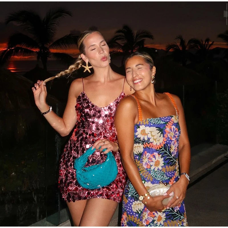 Cyflymder  Sequins Glitter Evening Party Mini Dress Women Sleeveless Backless Slim Zipper Sexy Shining Dresses A-line Solid Sexy Lady Robe