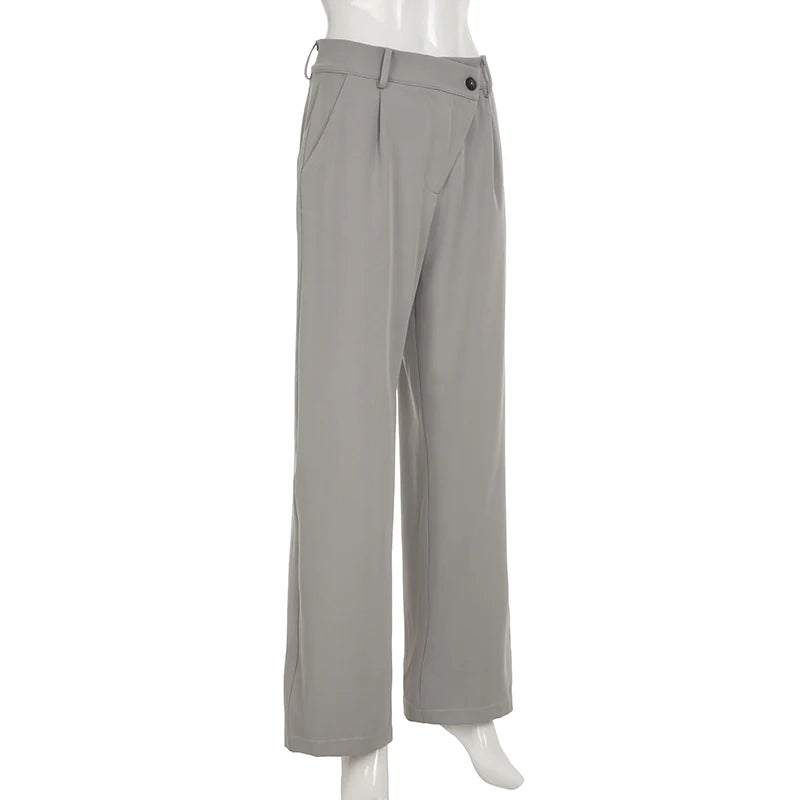 Cyflymder  Casual Solid Straight Suit Pants Basic High Waisted Wide Leg Pants Women Autumn Spring Fashion Streetwear Ladies