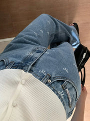 Cyflymder  Korean Sle Women's Jeans 2024 New Elegant  Knot Fashionable Youthful Loose Design Straight Leg Long Pants