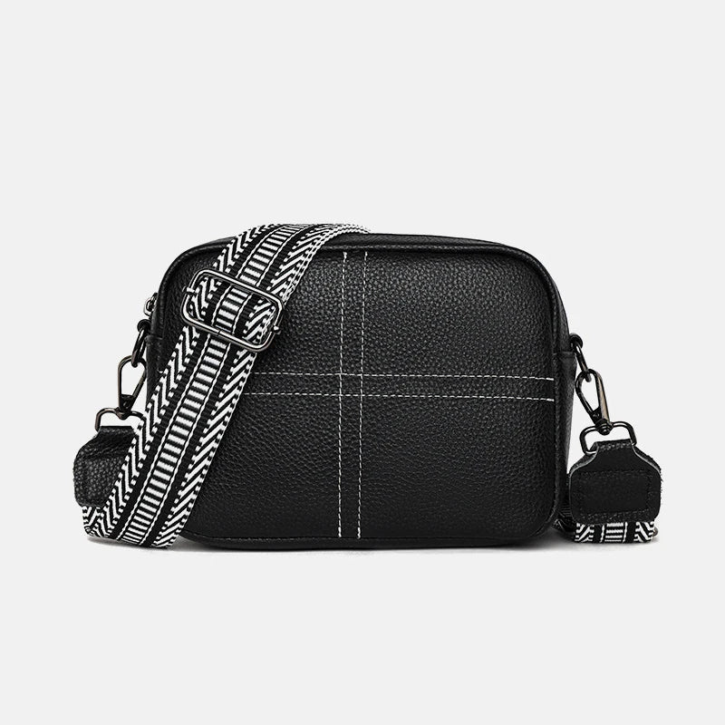Cyflymder  Small Genuine Leather Camera Crossbody Bags for Women Zip Cross Body Purses Trendy Design Handbag with Wide Strap