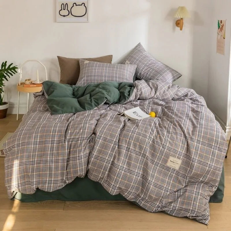 Cyflymder Japan Style Plaid Queen Size Duvet Cover Set with Sheets High Quality Skin Friendly Bedding Set King Single Double Bedding Sets