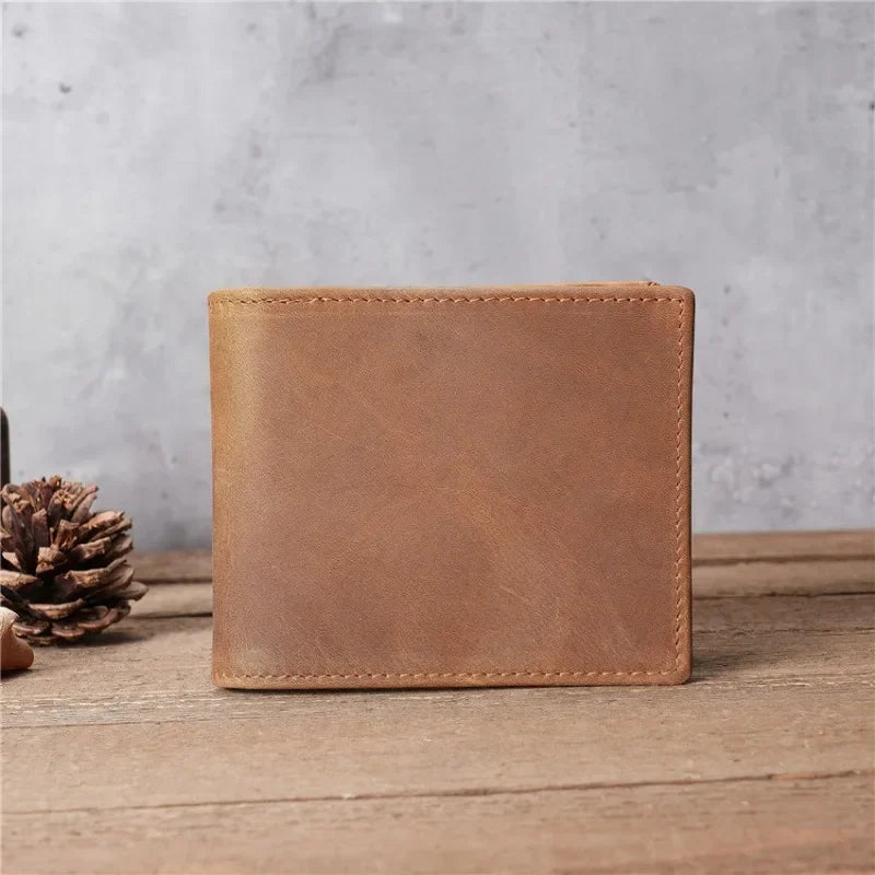 Cyflymder  Genuine Leather Men's Wallet Short Money Clip Soft Leather Purse for Man Buckle Multi Card Position Zippe Wallet Men
