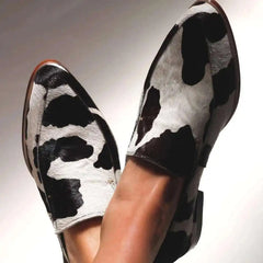 Cyflymder  Cow Print Loafers Casual Pointed Toe Low Heels Shoes Size 34-43 Shallow Single Shoes