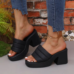 Cyflymder  Elegant Women Platform Slippers Soft PU Summer Peep Toe Thick Sole Female Outdoors Non-slip Casual Beach Heels Slippers