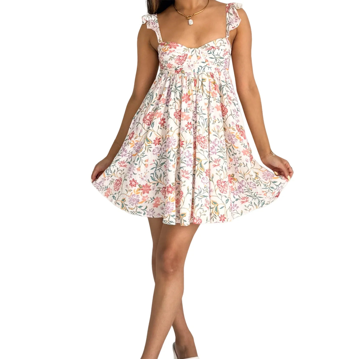 Cyflymder  Women V-Neck Maxi Dress Sleeveless Ruffle Floral Print Boho Beach Dress Summer Casual Long Dress with Pockets