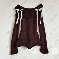 Cyflymder  Bowknot Harajuku Trend Y2k Knitted sweater Vintage vibe Punk Clothes Streetwear Hotsweet Pullover Fashion Goth Knitt Top Unique
