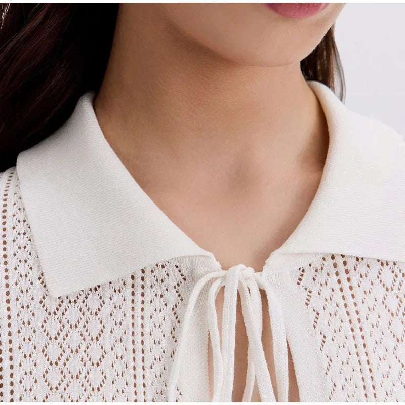 Cyflymder  Casual Knitted Ruffle Shirt Skirt Set Women Full Sleeve Lapel Lace Up Shirts Slim Mini Skirts Female 2025 Summer Fall Lady Suits