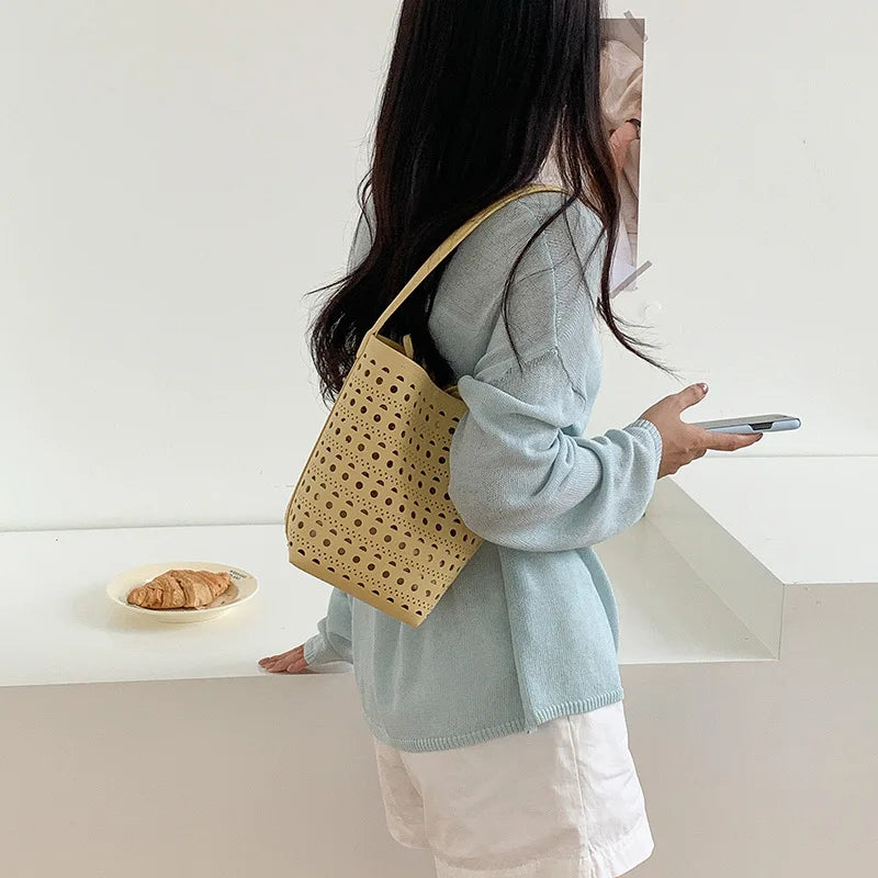 Cyflymder  Hollow Bucket bag for women handbag small Famous Brands PU leather female shoulder bag Ladies Totes Bag bolsa feminina