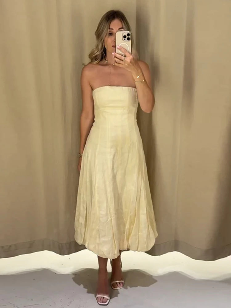 Cyflymder  Strapless Waist Cinching Ball Gown Women Elegant Sleeveless Backless Fit and Flare Bud Party Evening Dresses Sweet Girls Vestido